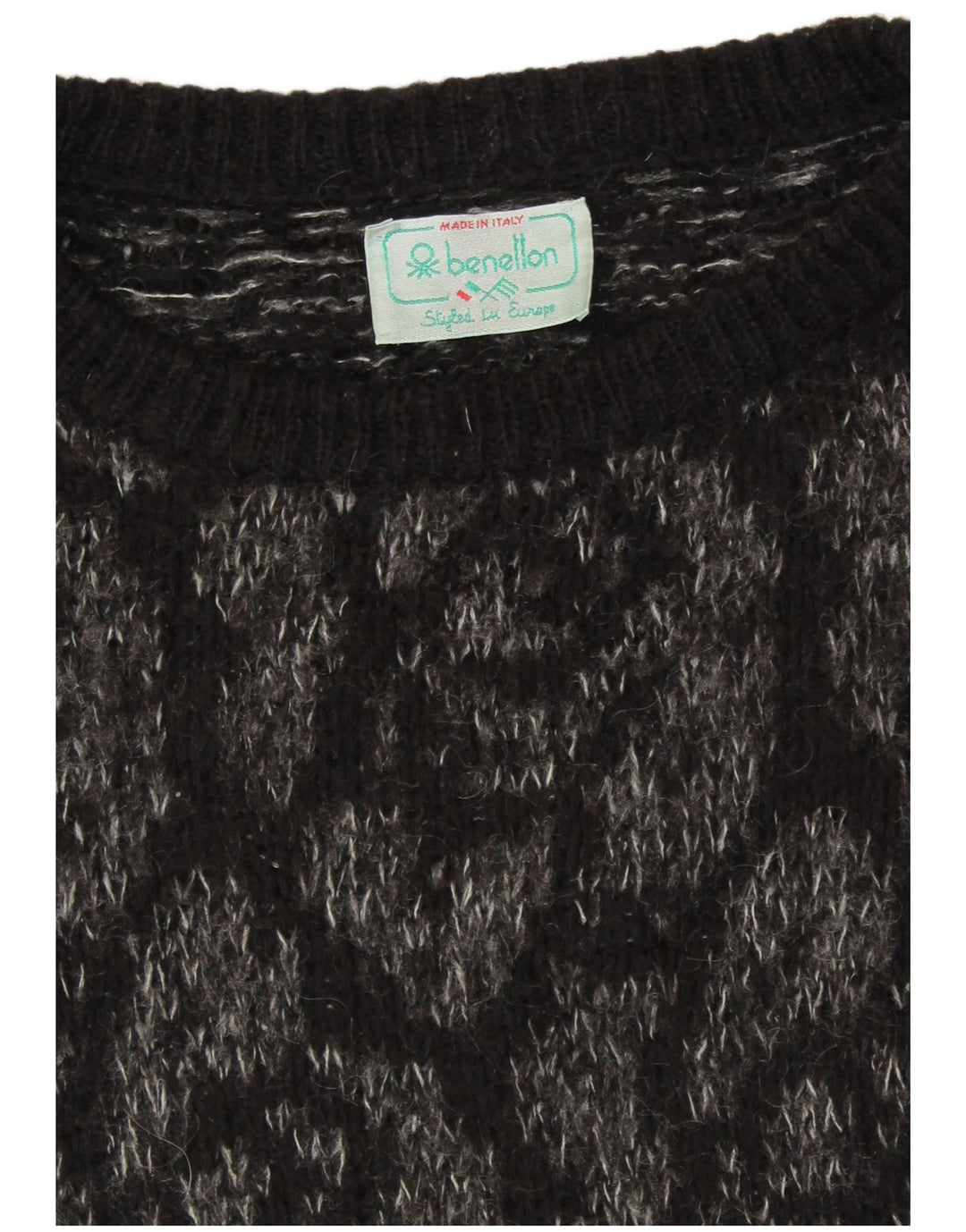 Женский джемпер с круглым вырезом BENETTON, Великобритания 18 XL, черный с цветочным принтом