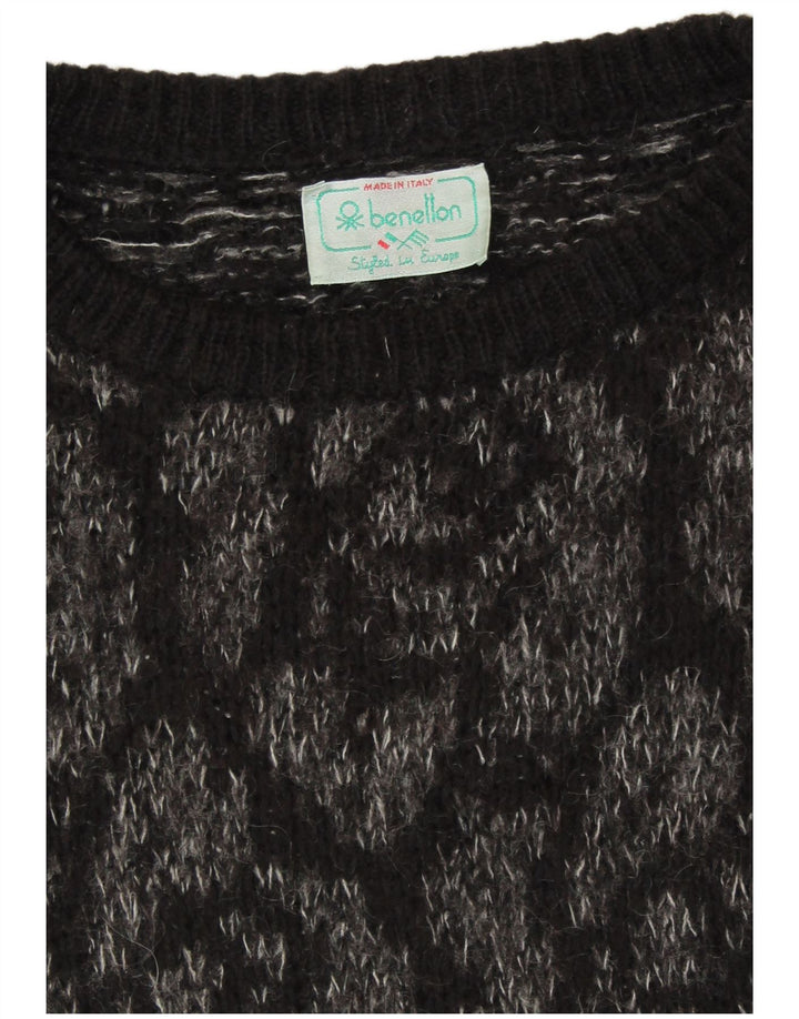 Женский джемпер с круглым вырезом BENETTON, Великобритания 18 XL, черный с цветочным принтом