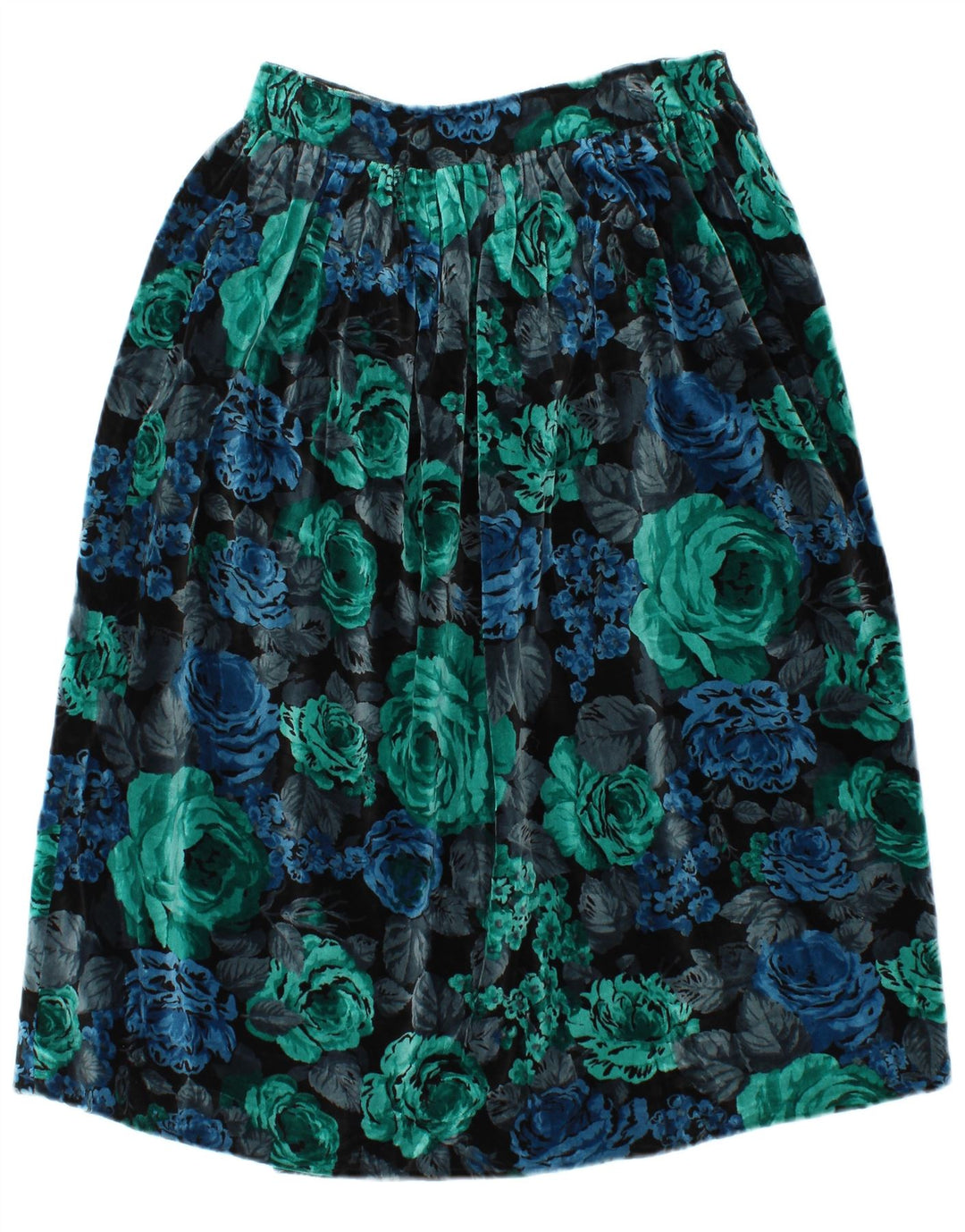 Винтажная женская бархатная юбка-трапеция W28, средний разноцветный цветочный принт