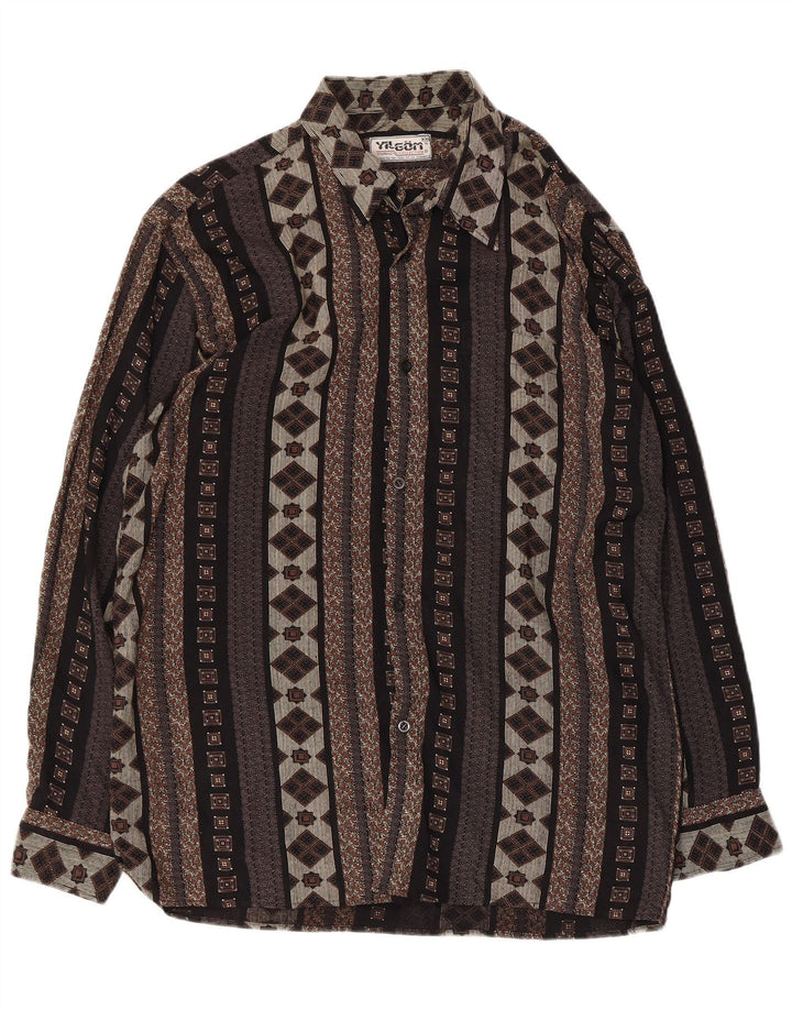 Винтажная мужская рубашка 2XL черная с геометрическим узором