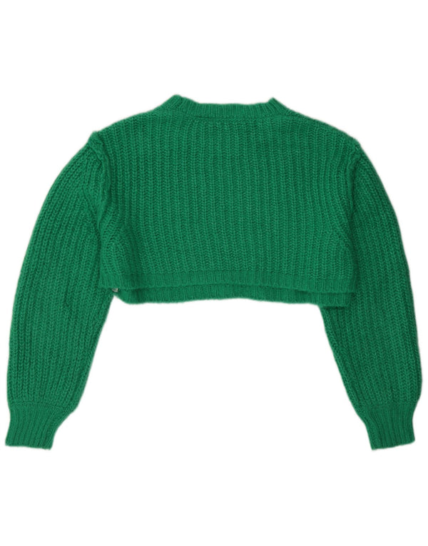 Zara Womens Crop Oversized Crew Neck Jumper Sweater UK 10 Small Green