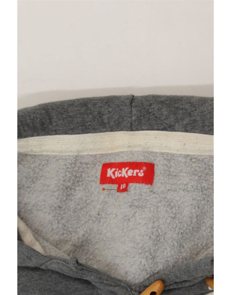 KICKERS Womens Graphic Hoodie Jumper UK 16 Large Grey Cotton Vintage Kickers and Second-Hand Kickers from Messina Hembry 