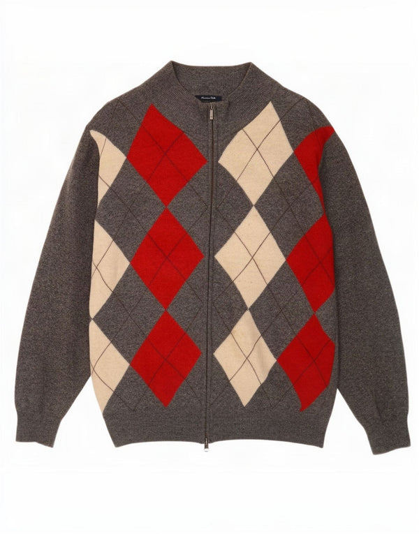 Мужской свитер Massimo Dutti с воротником на молнии 2XL, серый узор Argyle/Diamond Wool