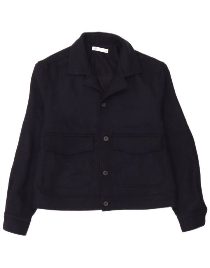 Мужская куртка-бомбер Zara UK 38, средний темно-синий, шерстяная