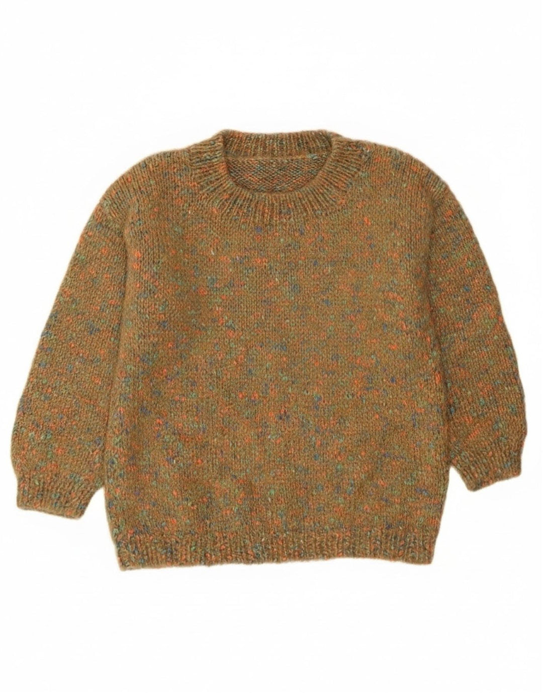 Винтажный женский джемпер с круглым вырезом, Великобритания, 12, средний зеленый в крапинку