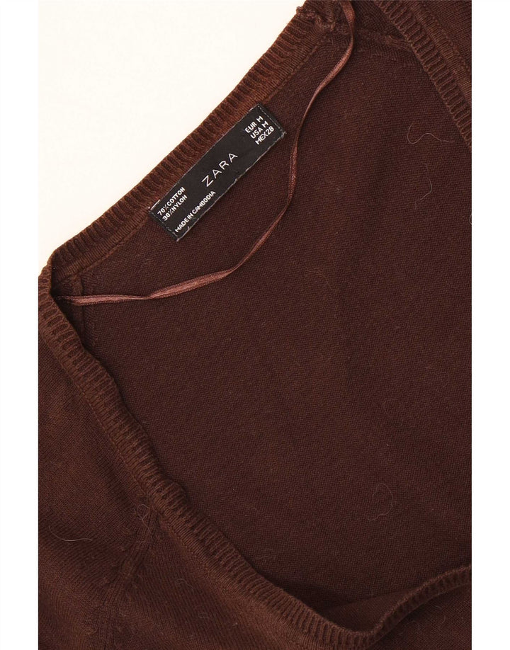 Женский кардиган Zara UK 12, хлопковый средний коричневый цвет