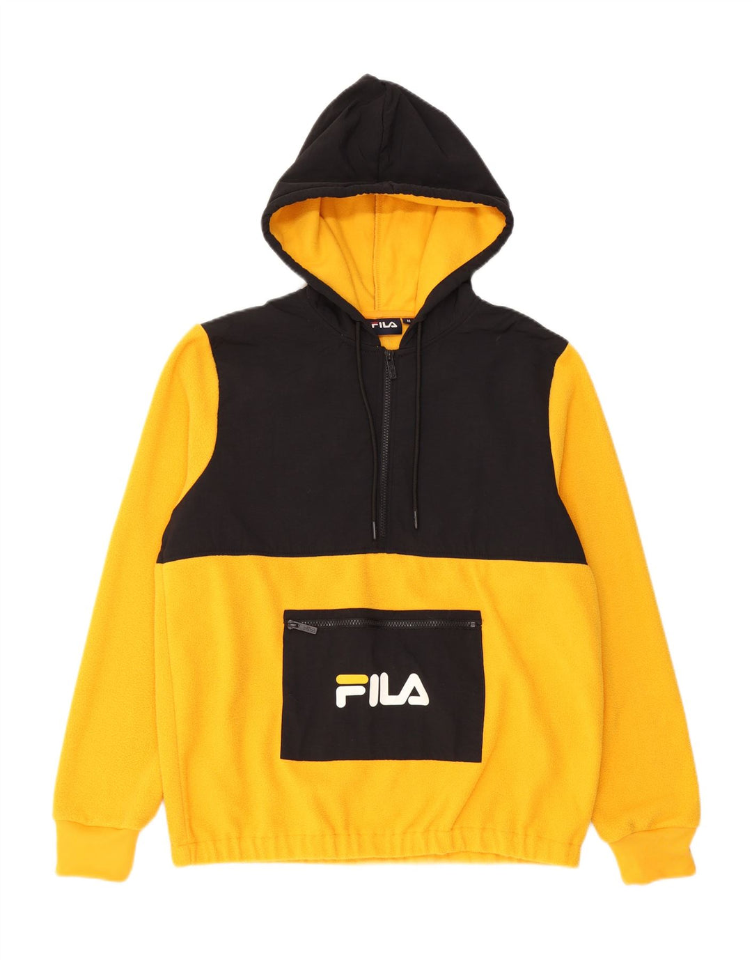 Fila Мужской флисовый джемпер с капюшоном и рисунком, средний желтый, полиэстер с цветными блоками