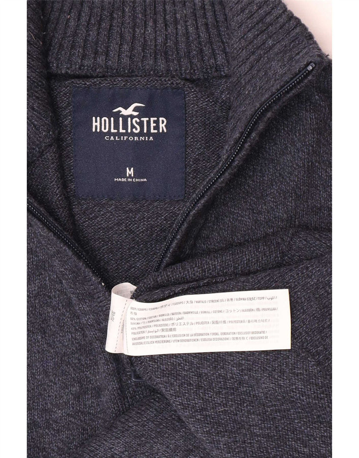 Мужской джемпер с воротником на молнии Hollister, средний темно-синий хлопковый свитер