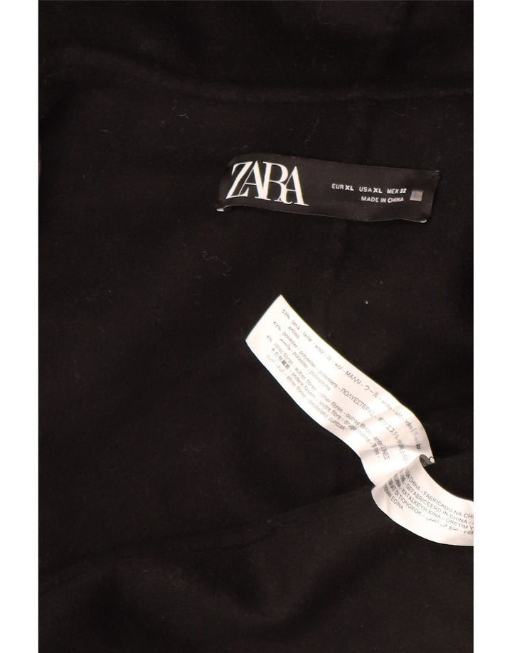 Женское открытое пальто оверсайз с капюшоном Zara UK 18 XL, черное шерстяное