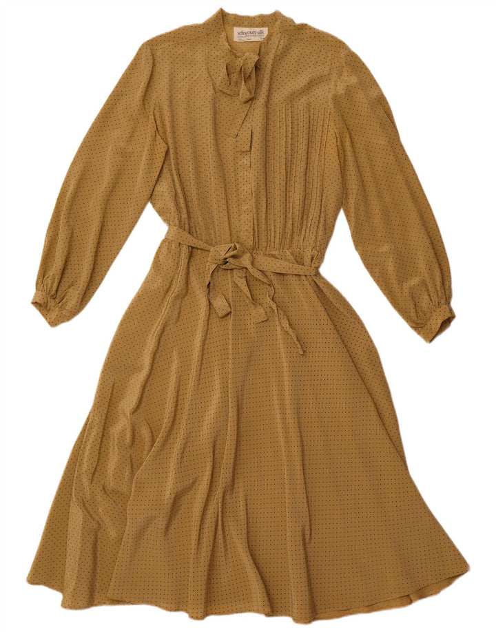 ВИНТАЖНОЕ женское платье макси с завязками спереди и длинными рукавами, EU 44 XL, коричневое в пятнышко