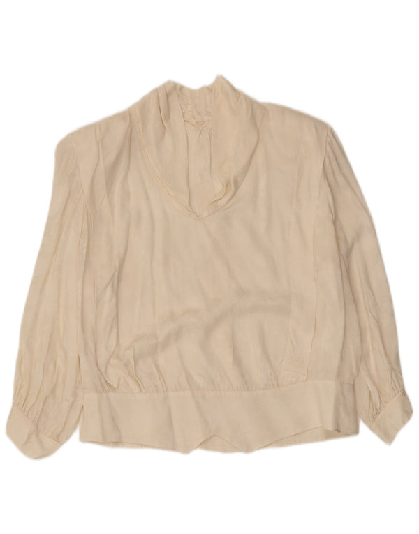 ВИНТАЖНАЯ женская блузка-рубашка с рукавом 3/4, Великобритания, 14, большая, с белым цветочным принтом