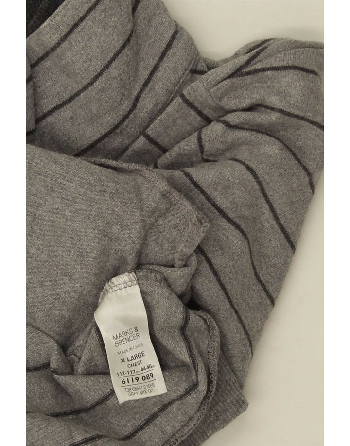 Мужской джемпер с воротником на пуговицах Marks & Spencer XL, хлопковый серый полосатый свитер