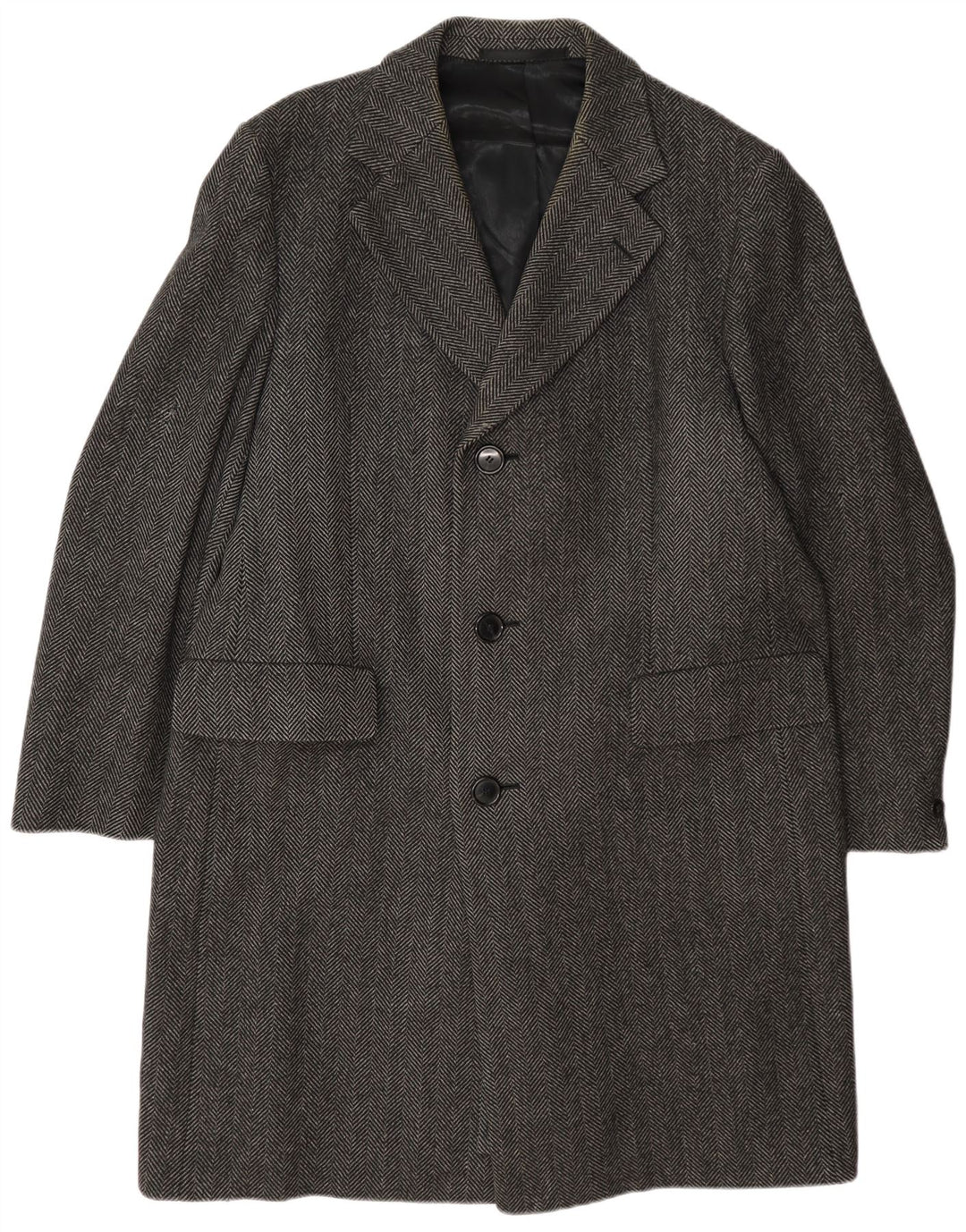 Мужское пальто Crombie UK 42 XL серое шерстяное с узором «елочка»