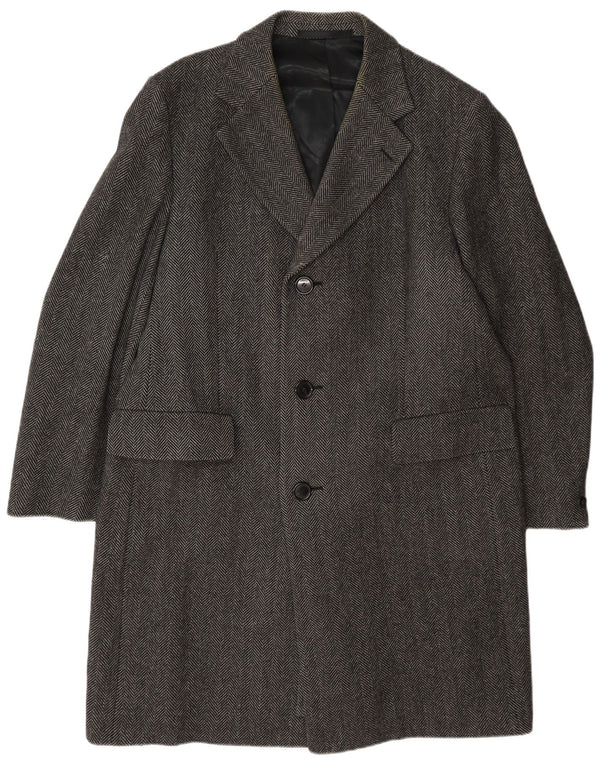 Мужское пальто Crombie UK 42 XL серое шерстяное с узором «елочка»