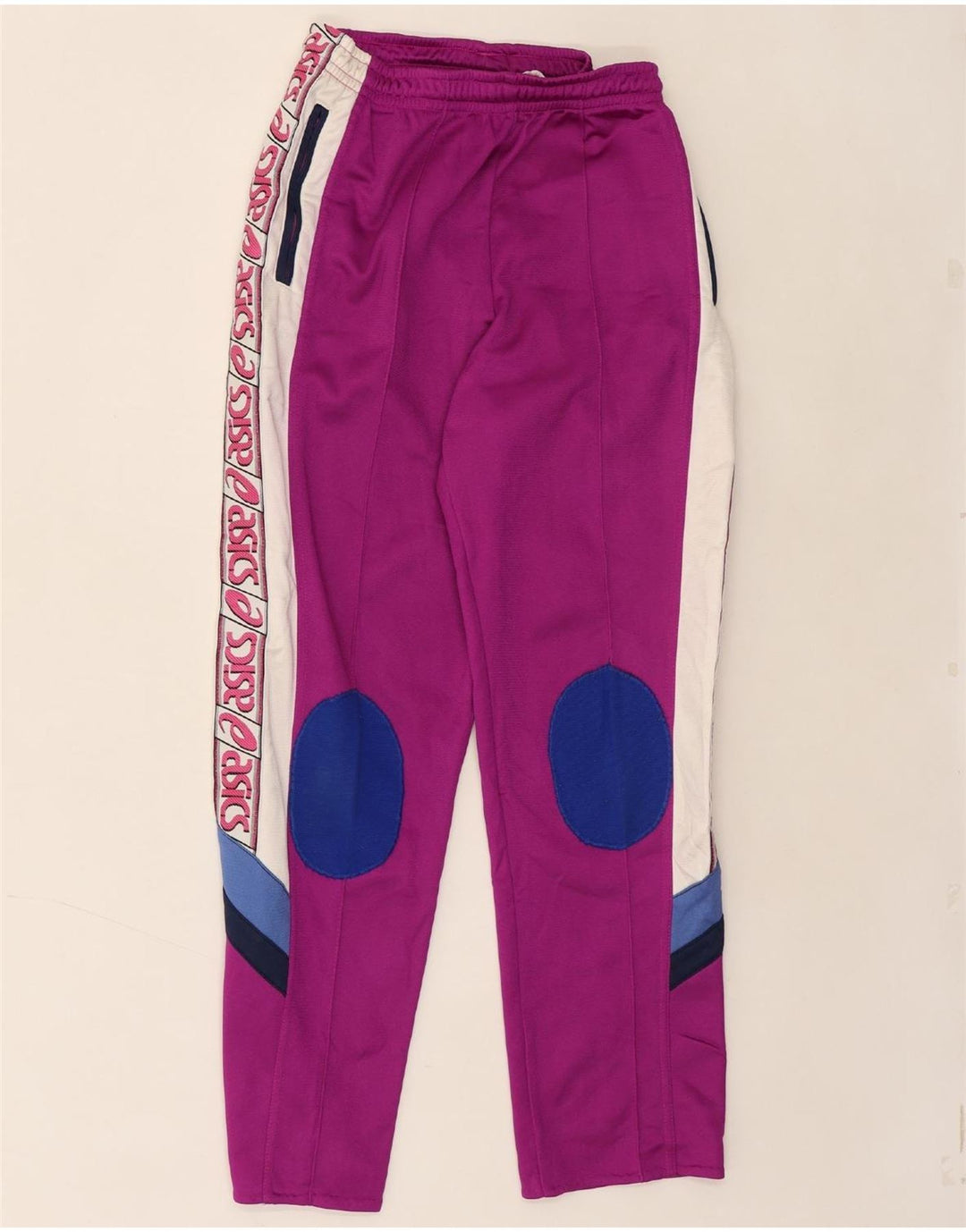 ASICS Womens Graphic Tracksuit Trousers UK 14 Medium  Pink Colourblock Vintage Asics and Second-Hand Asics from Messina Hembry 