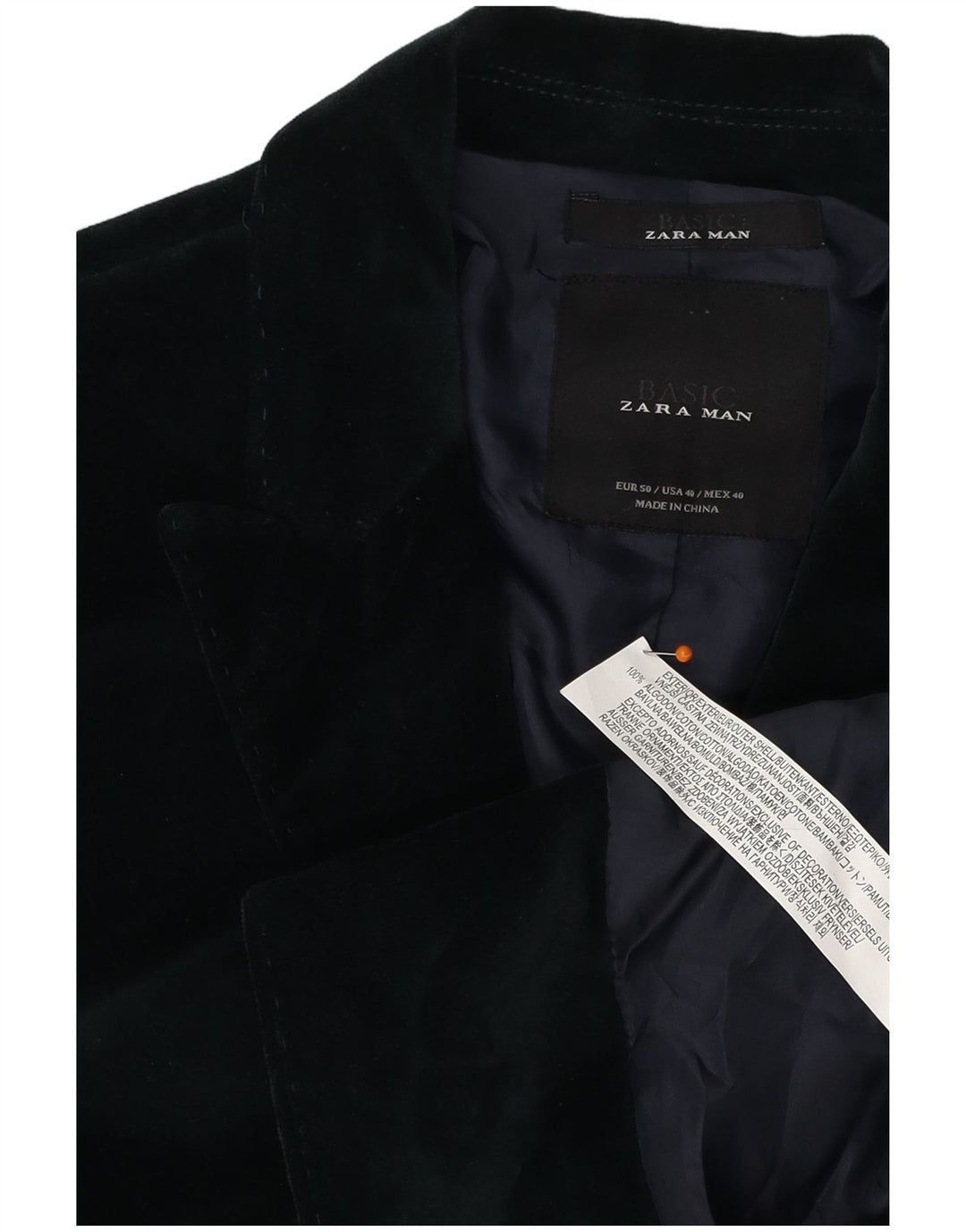 Мужской бархатный пиджак ZARA с 2 пуговицами, хлопковый цвет EU 50, средний зеленый цвет