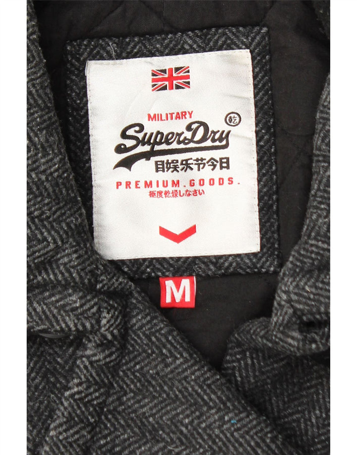 SUPERDRY Женское полупальто UK 14, средний черный, шерсть с узором «елочка»
