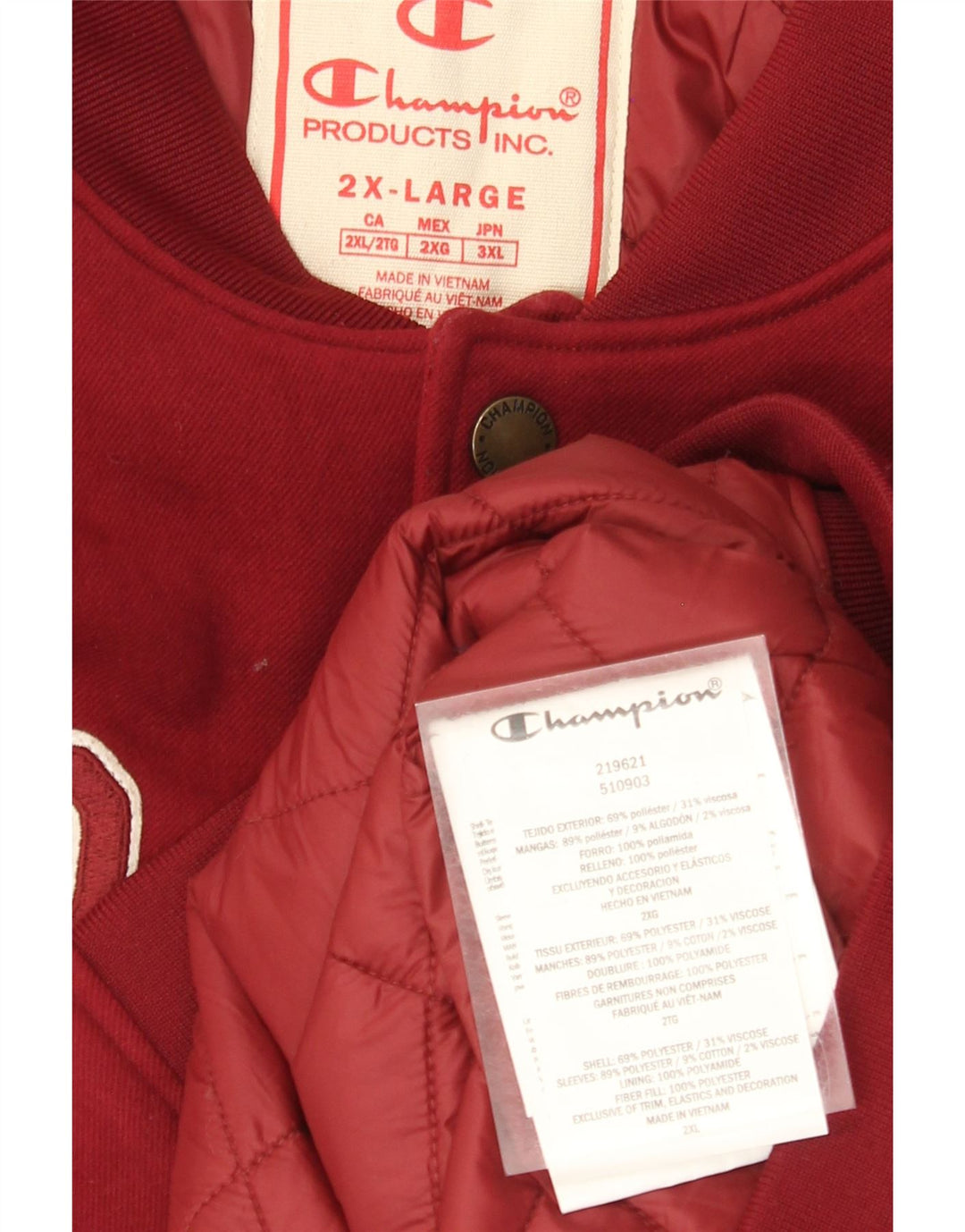 Мужская университетская куртка Champion с графическим рисунком UK 44 2XL бордового цвета с цветными блоками