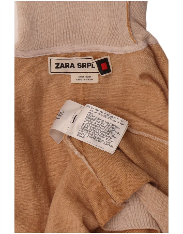 Женский джемпер с высоким воротником Zara UK 12, средний бежевый шерстяной свитер