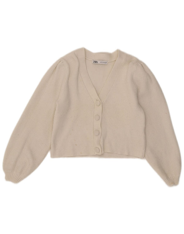 Женский укороченный кардиган Zara UK 12, средний белый вискоза