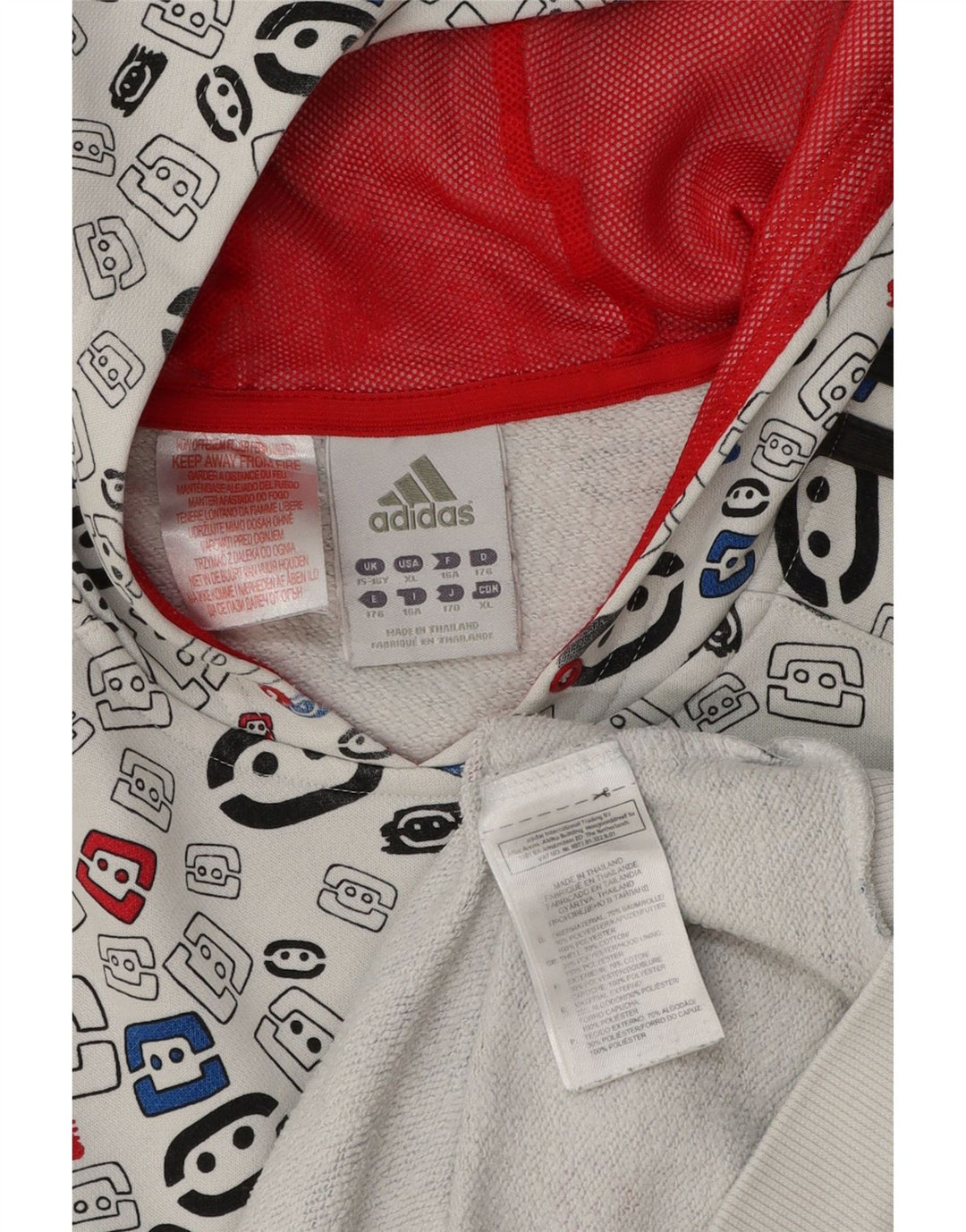 Adidas Джемпер с капюшоном и абстрактным узором для мальчиков 15-16 лет, белый с геометрическим узором