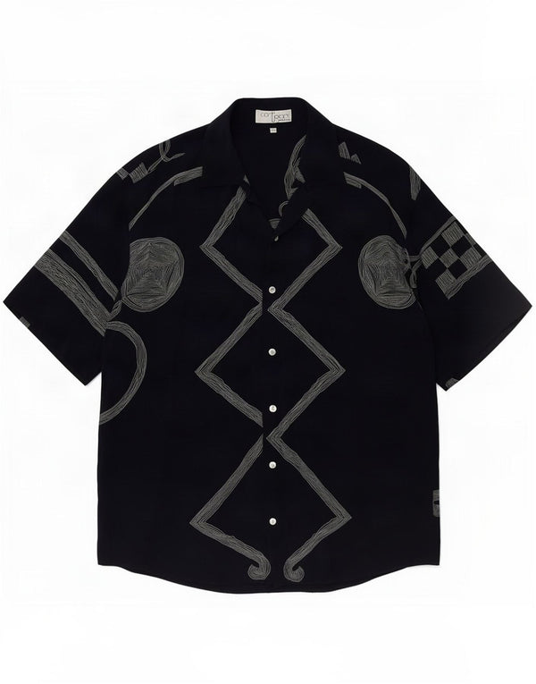 ICORTIGIANI Мужская рубашка с коротким рукавом IT 48 Medium Navy Blue Geometric