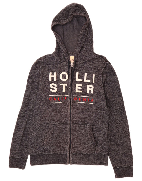 Мужской свитер с капюшоном Hollister на молнии с графическим рисунком, средний, темно-синий, хлопковый