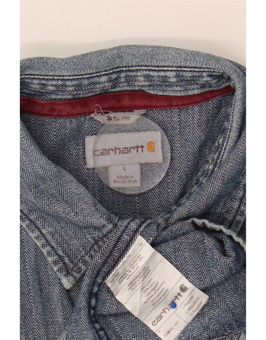 Мужская рубашка приталенного кроя Carhartt, большая синяя хлопковая ткань с узором «елочка»