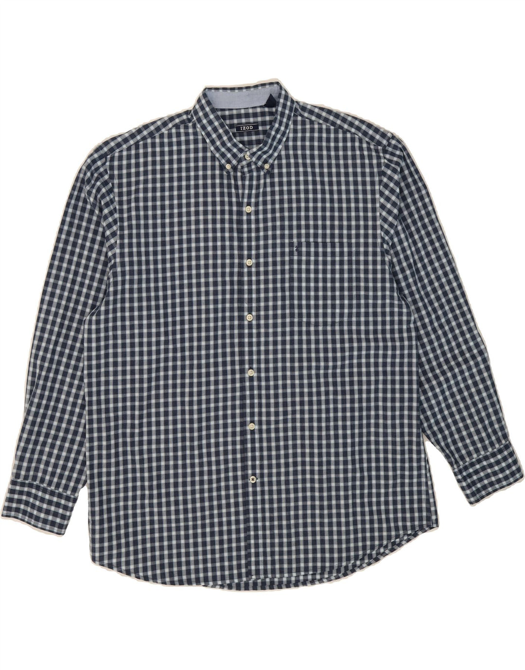 IZOD Mens Shirt XL Navy Blue Gingham Cotton Vintage Izod and Second-Hand Izod from Messina Hembry 