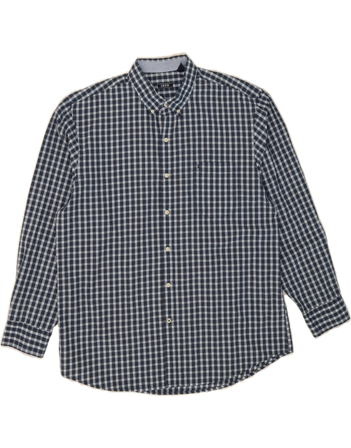 IZOD Mens Shirt XL Navy Blue Gingham Cotton Vintage Izod and Second-Hand Izod from Messina Hembry 