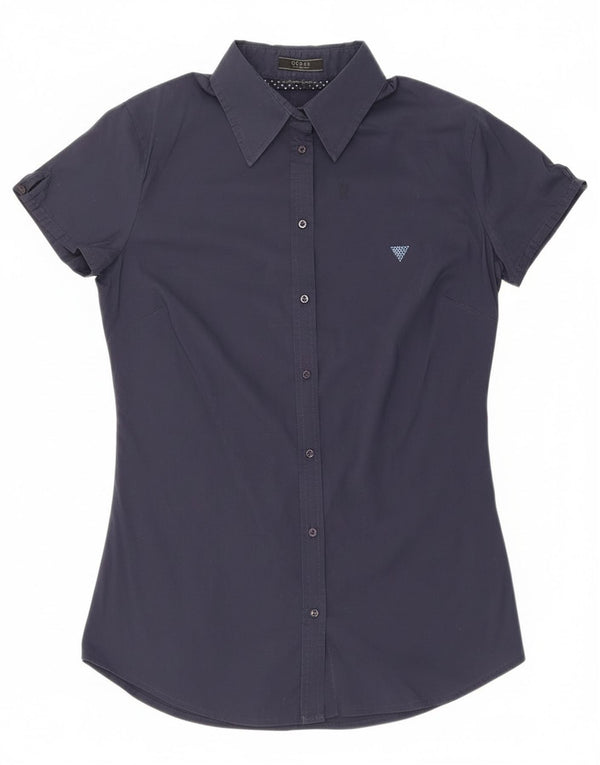 Guess Женская рубашка с коротким рукавом UK 8, маленькая, темно-синяя, хлопок