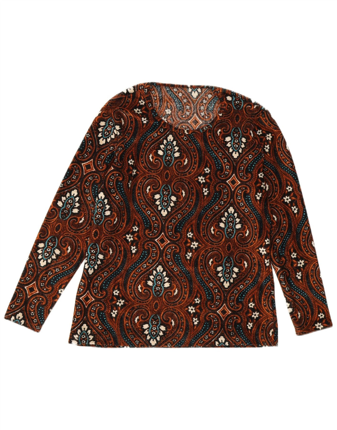 Винтажная женская блузка с длинным рукавом, топ UK 12, средний коричневый цвет с пейсли