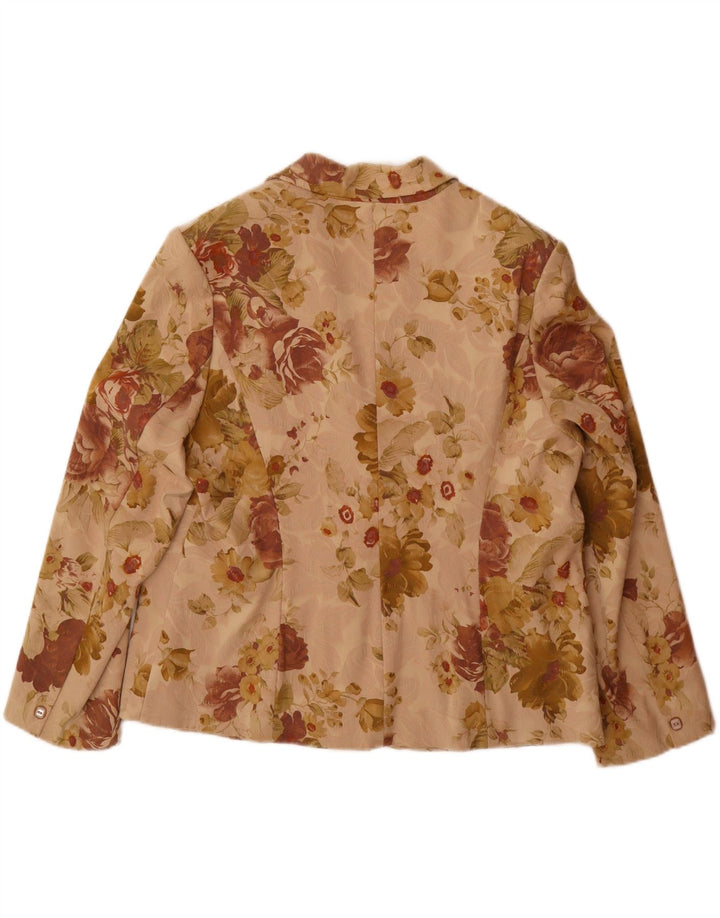 Женский пиджак ELLE на 2 пуговицах UK 20 2XL Бежевый хлопок с цветочным принтом