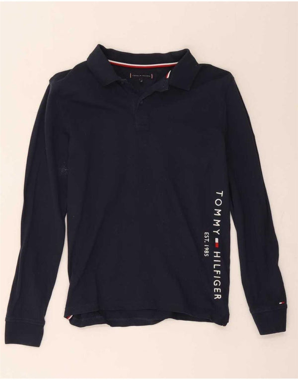 Рубашка-поло с длинными рукавами и рисунком для мальчиков Tommy Hilfiger, 11–12 лет, темно-синяя