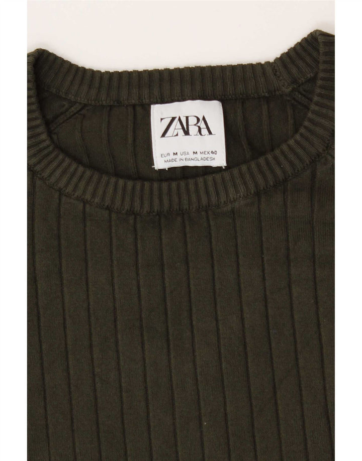 Мужской джемпер с круглым вырезом Zara, средний хаки
