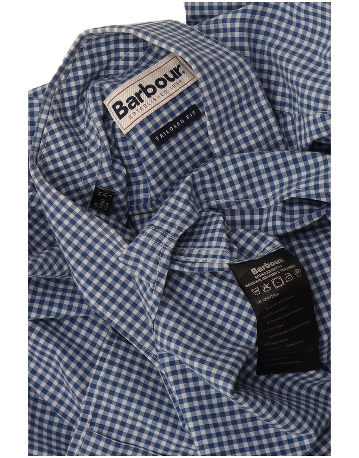 Мужская рубашка индивидуального кроя Barbour XL, синяя, хлопок в мелкую клетку