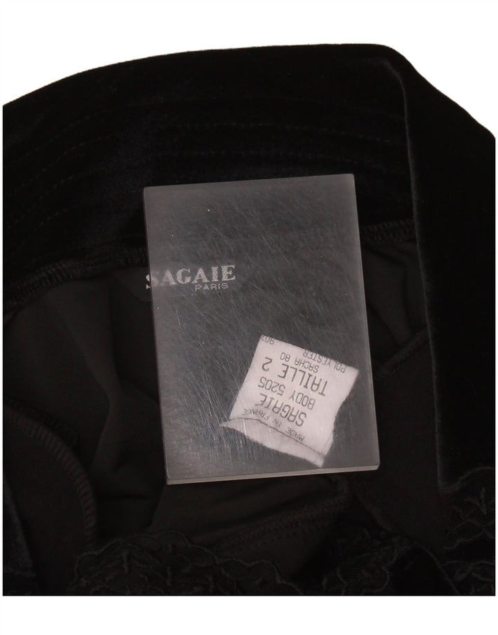 SAGAIE Женское бархатное боди с длинными рукавами UK 12, средний черный, полиэстер
