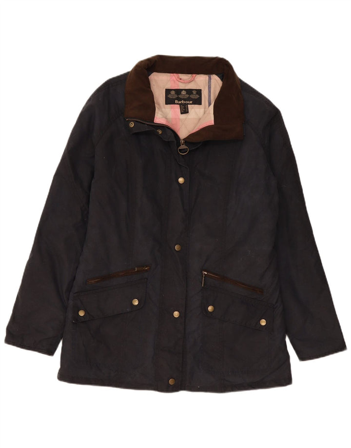 Женская ветровка Barbour UK 14, большая темно-синяя хлопковая куртка