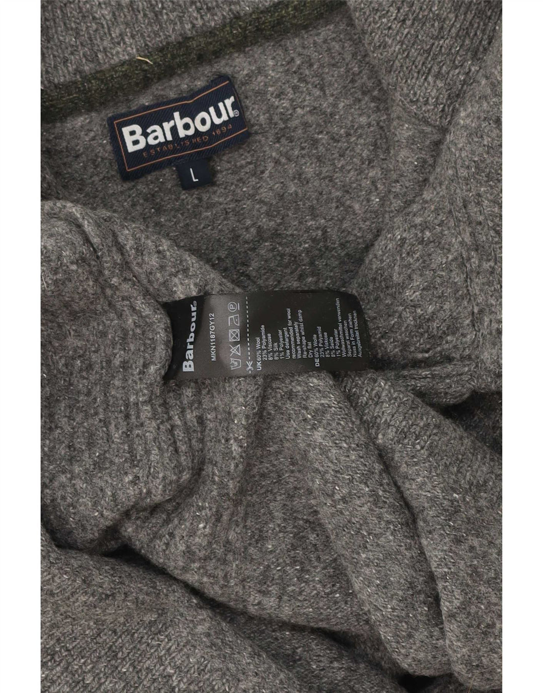 Женский свитер Barbour с воротником на молнии, Великобритания 16, большой, серый, шерстяной