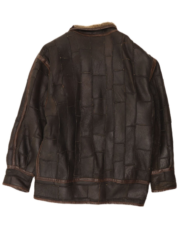 Винтажная мужская дубленка UK 42 XL Коричневая в стиле пэчворк