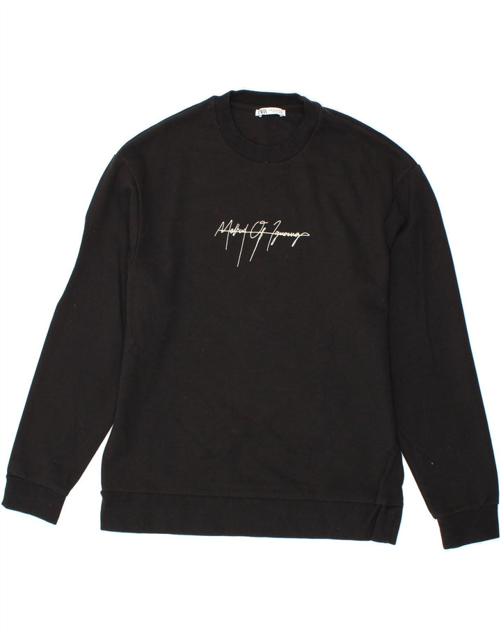 ZARA Mens Graphic Sweatshirt Jumper Medium Black Cotton Vintage Zara and Second-Hand Zara from Messina Hembry 