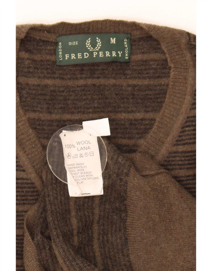 Мужской джемпер с v-образным вырезом Fred Perry, шерстяной свитер среднего цвета хаки в полоску