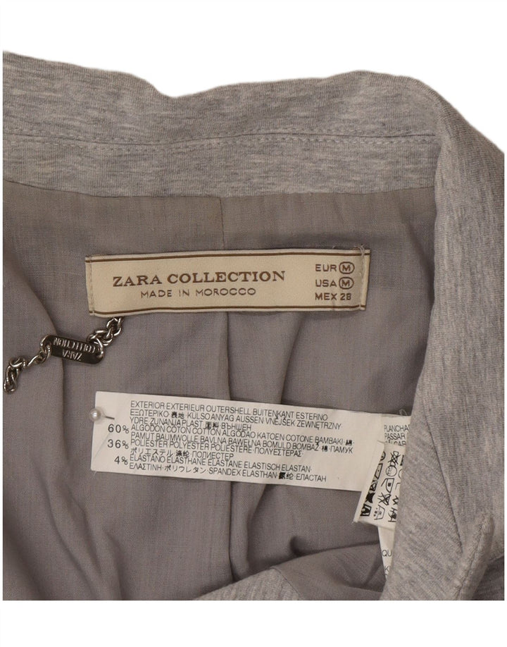 Женский удлиненный пиджак Zara на 1 пуговице, Великобритания 12, хлопковый средний серый цвет