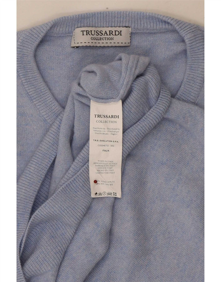 Мужской джемпер Trussardi с круглым вырезом, средний синий шерстяной свитер