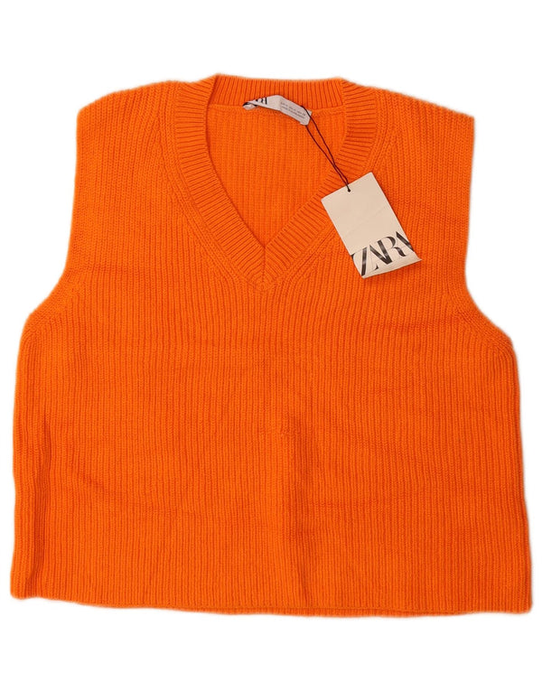 Женская укороченная майка Zara UK 14, хлопок среднего оранжевого цвета