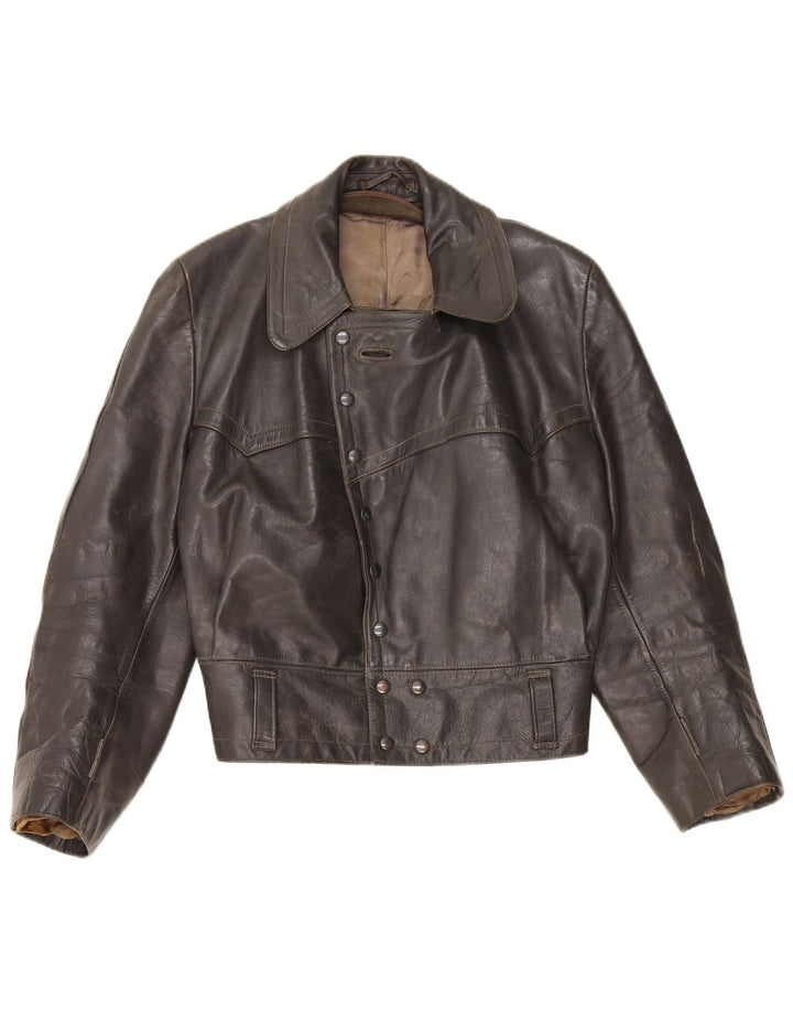 Куртка женская кожаная VINTAGE UK 14, средняя черная