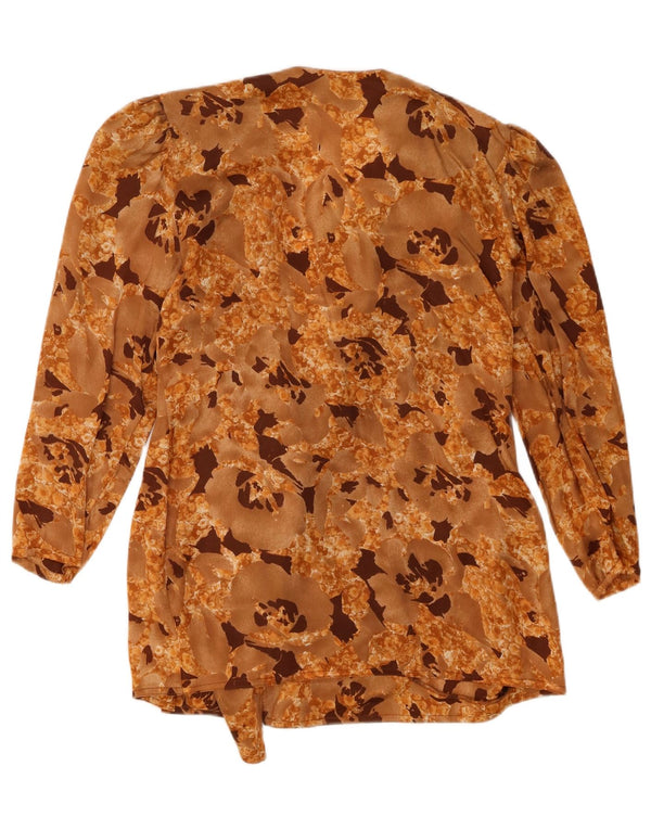 Vintage Womens Shirt Blouse UK 16 Large Beige Floral Polyester