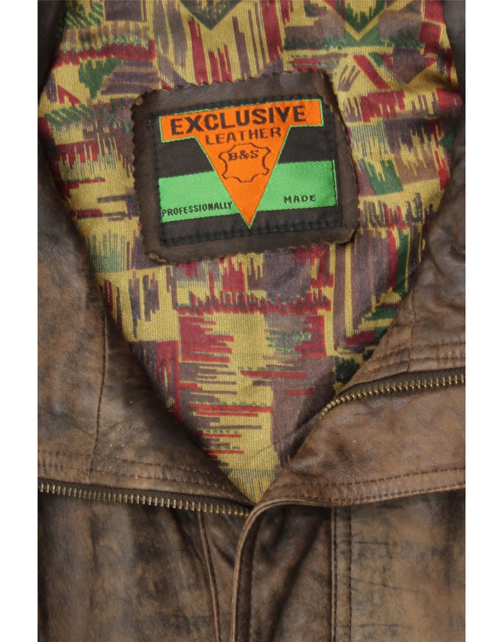 Эксклюзивная мужская кожаная куртка-бомбер B&S UK 42 XL, коричневая кожа