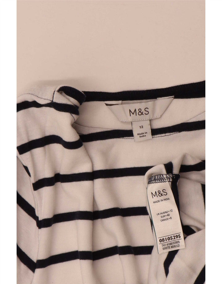 Женский топ с рукавом 3/4 Marks & Spencer, Великобритания, 12, средний размер, хлопок в белую полоску