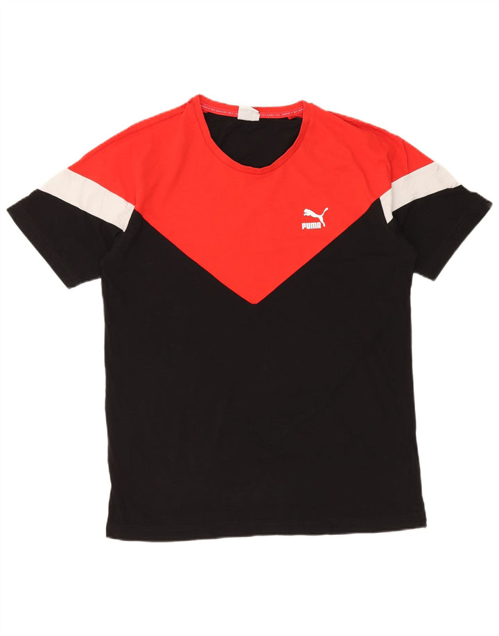 Мужская футболка PUMA, средний черный, хлопок с цветными блоками
